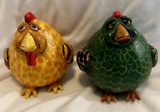 Set Of 2 1997 Vicki Thomas Fat Chicken Gourds Enesco Folk Art Hand Painted picture