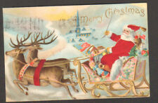 1908 HIGH QUALITY EMBOSSED MERRY CHRISTMAS PX, SANTA CLAUS SILK ADDED SUIT-DEER picture