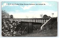 c1910 L.V.T CO'S TROLLEY BRIDGE BETWEEN SOUDERTON AND HATFIELD PA POSTCARD P4496 picture