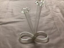VINTAGE CLEAR GLASS DOUBLE CYLINDER INFINITY TWIST FLOWER BUD VASE RUFFELED TOPS picture