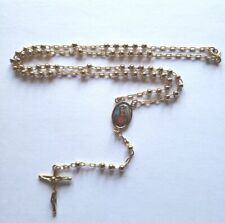 Vtg Rosary Sm Gold Metal Beads Necklace Sacred Heart Of Mary Cntr Medal Crucifix picture