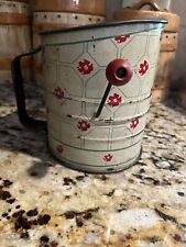 Vtg Flour Sifter Old Primitive FarmHouse Kitchen Decor red flowers works great picture