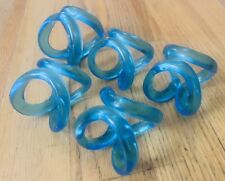 5 Vintage Teal Glass Napkin Holders picture