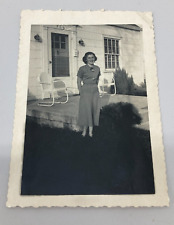Found B&W Vintage Photo 1950-60's Young Woman on Front Porch picture