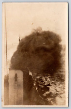 Bird's Eye View Battleship Funnel Laying Down Smoke Screen Postcard RPPC picture