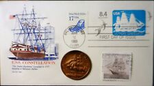 1797 USS FRIGATE CONSTELLATION COIN Struck frm Ship Parts +1st Dy Envelope Stamp picture