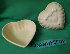 2 Vintage Yellow Ceramic Heart Baking Dishes With Embossed Bird On Back Design picture