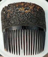 ANTIQUE Large Finely Carved Victorian Hair Comb Detailed Floral Pierced Fretwork picture