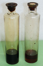 Lot of 2 ANTIQUE GLASS VIALS W/CORKS GAS & OIL picture