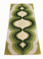 70s high pile wool rug green white vintage mid century picture