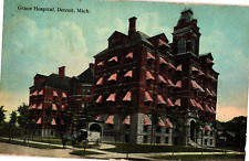 Street View Grace Hospital Horse & Carriage Detroit MI Divided Postcard c1912 picture