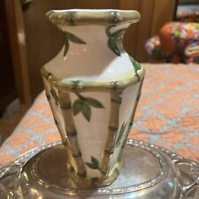 Burton & Burton Vase 7” Hand Painted Bamboo Design Leaves Bogart GA. picture