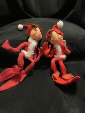 Two Vintage 1957 Annalee Mobilitee Dolls Pixie Elf Elves 9” 10” picture
