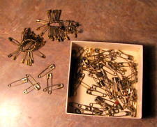 2 Vintage Clips Plus Box of Brass Safety Pins Total of 129, Different Sizes picture