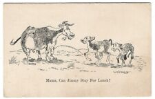 WILLIAM STANDING Noted Indian Artist Signed Postcard COW/CALF/MILK Comic Humor picture
