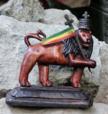 Lion of Judah Wooden Sculpture Figurine Ethiopian Flag Haile Selassie  picture