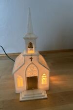 VINTAGE Gold & White VILLAGE LIGHT UP PLASTIC CHURCH CHRISTMAS KITSCH picture