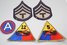 WWII 3rd Army, 5th & 12th Armored Division, Tech Sergeant Patches Lot Of 5 picture