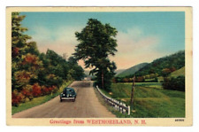 Greetings from Westmoreland New Hampshire NH Linen Postcard Road Car Posted 1942 picture