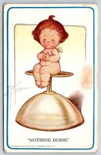 Artist Grace Wiederseim~”Nothing Doing”~Cherub Cries~Downed Wine Glass~Vtg PC picture
