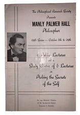 1946, MANLY P. HALL, PHILOSOPHER, PUBLIC LECTURE FLYER, MASONIC, OCCULT picture