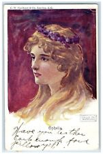 1908 Pretty Woman Brown Hair Flowers Crown Ophelia South Branch WV Postcard picture