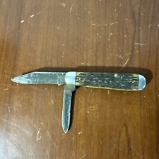 Queen City USA Old Vintage Jack Knife Brown Bone Handle Needs Some Work picture