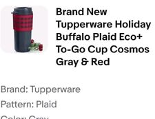 Brand New Tupperware Holiday Buffalo Plaid Eco+ To-Go Cup Cosmos Gray & Red picture