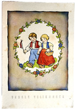 Postcard Czechoslovakia Vesele Velikonoce Happy Easter Boy Girl picture