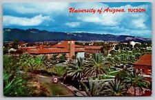 University Arizona Tucson Birds Eye View Palms Mountains Old Car VNG Postcard picture