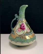 Fabulous NIPPON EWER Pitcher Ornate Moriage Hand Painted Rose Panels Jewels Fine picture
