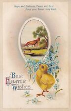 Vintage Best Easter Wishes Postcard Early 1900's Baby Chick Blue Flowers Country picture