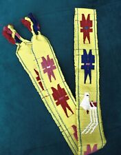 Vtg Hand Woven Yellow Birds Flowers Sash Belt Mexico Guatemala Native American picture