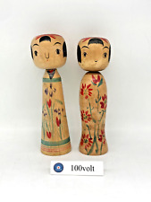Lot of 2 Traditional Vintage Kokeshi Dolls by Abe Tsunekichi 1904~1991 picture