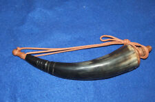 Large 1 ft Powder Horn with wooden end caps & carrying cord New Black 02 picture