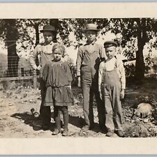 c1900s Children on Farm RPPC Outdoors Sunny Cute Little Girl Boys Overalls A187 picture