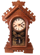Antique 1800's E.N. WELCH Carved Oak THE DAISY Victorian Shelf Mantel Clock picture