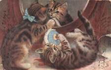 1906 Raphael Tuck Adorable Kittens Playing Looking In Mirror Image Oilette P308 picture