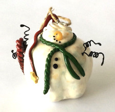 Snowman Christmas Ornament Cute Silly Folk Art Style Curly Wire Arms 2.5