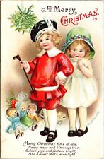 Vintage 1910's Ellen Clapsaddle Victorian Boy & Girl & Toys Christmas Postcard picture
