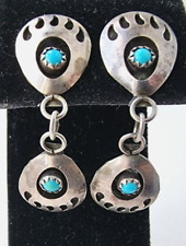 VINTAGE NAVAJO 925 STERLING  SILVER  BEAR CLAW TURQUOISE EARRINGS picture