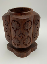 Hand Carved Wooden Vessel from India Leaf Design picture