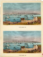Charles Magnus Vintage Engraving- Portland, Maine Harbor Colorized (RARE) picture