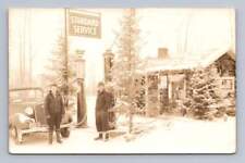 Snowy Wisconsin Standard Gas Station RPPC Antiqe Photo MCCORD 