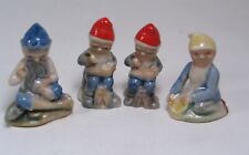 4 Vintage WADE WHIMSIES Gnomes Leprechauns Elves TAILOR, COBBLER, POT of GOLD picture