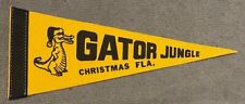 Vintage 70s Christmas Florida Gator Jungle Roadside Attraction Souvenir Pennant picture