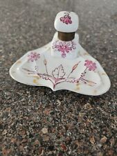 ANTIQUE VICTORIAN PORCELAIN INKWELL  & Tray BRONZE FITTINGS HAND PAINTED FLORAL picture