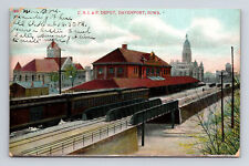 1907 C. R. I. & P. Railroad Train Depot Davenport IA AC Bosselman Postcard picture