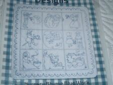Vtg 1996 Nursery Rhyme Redwork Bluework Hand Embroidery Quilt Pattern 31x31 #LD picture
