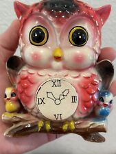 Vintage Wales Pink Owl Clock Wall Pocket Anthropomorphic picture